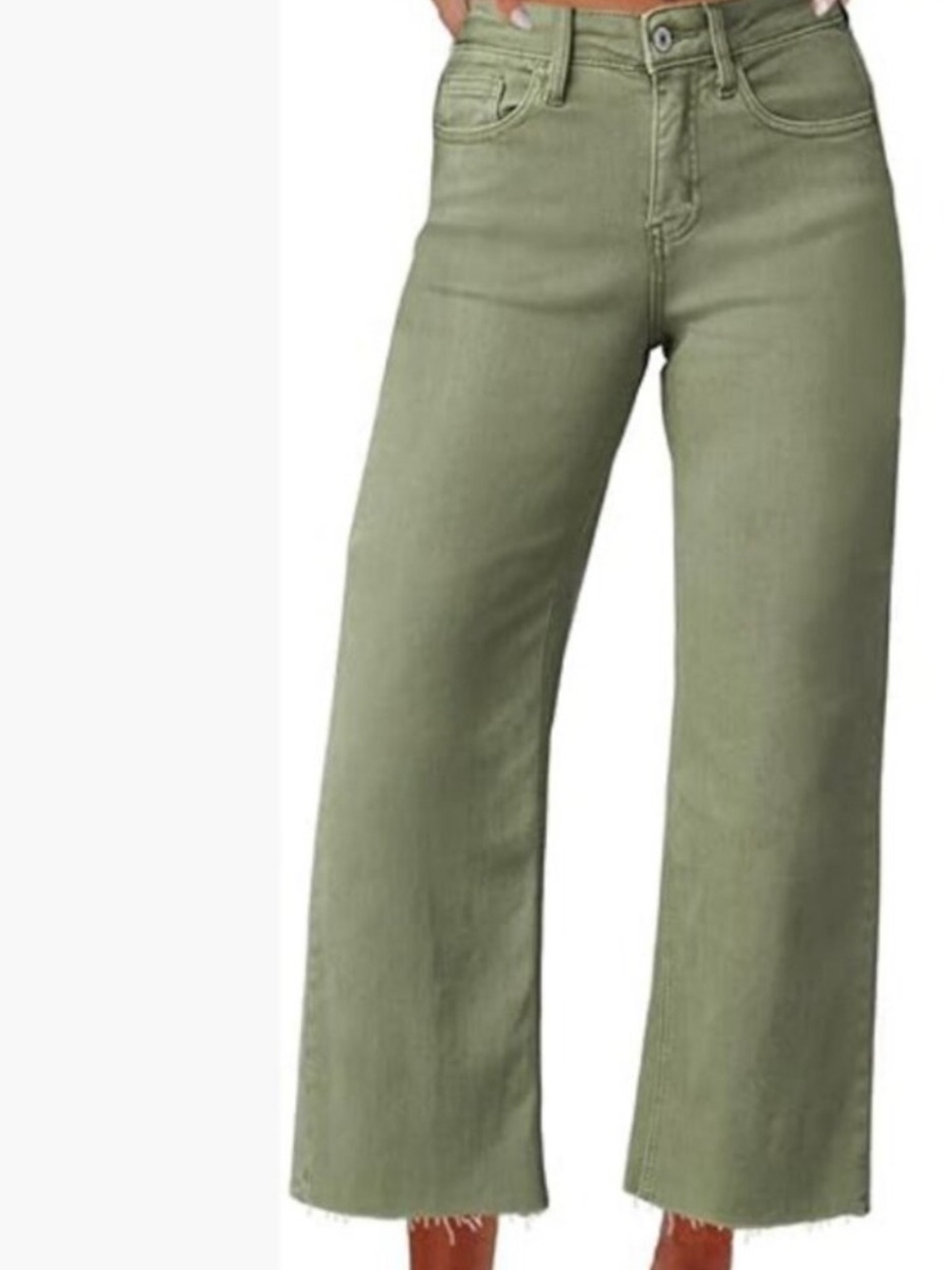 JBD Light Green Wide-Leg Raw Hem Jeans